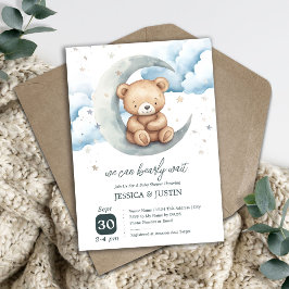 Teddybjörn över månen - Baby Shower Inbjudningar