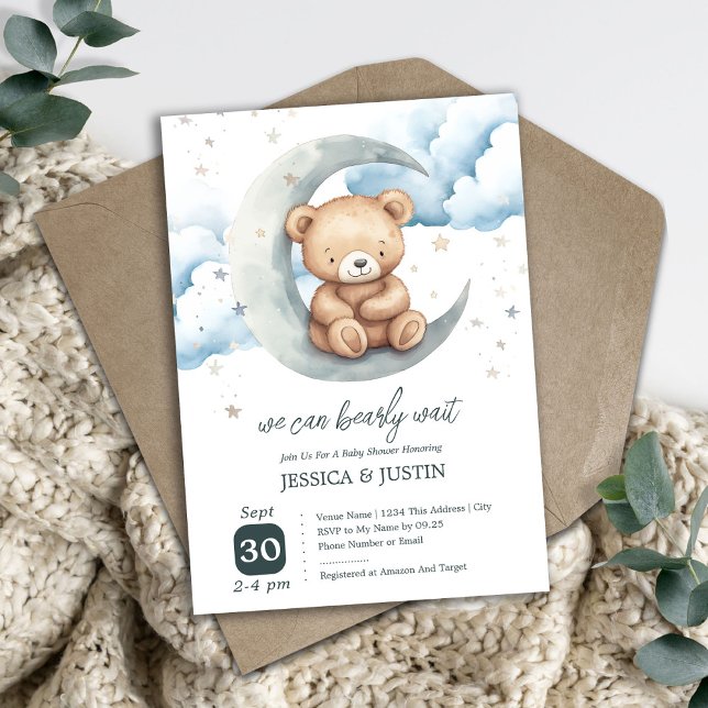 Teddybjörn över månen - Baby Shower Inbjudningar (Skapare uppladdad)