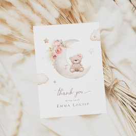 Teddybjörn över månen Neutral baby shower  Tack Kort