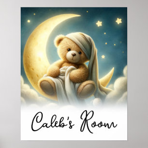 Teddybjörn på månsken stjärnor himmelsk himmel poster