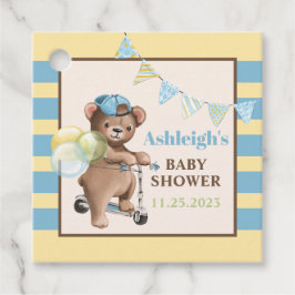 Teddybjörn på skoter, randig babyfest gåvor etiketter