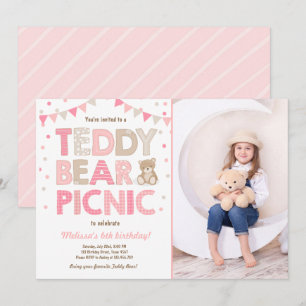 Teddybjörn Picknick Flickas födelsedagsinbjudan Ro Inbjudningar
