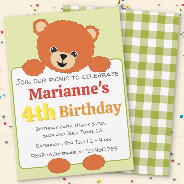 Teddybjörn Piknik Sommar Födelsedagsfest Inbjudan (Teddy Bear Bierhday Picnic Invite)