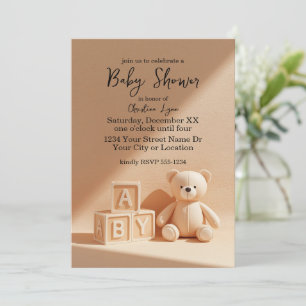 Teddybjörn Plysch Könsneutrala Baby Shower Inbjudningar