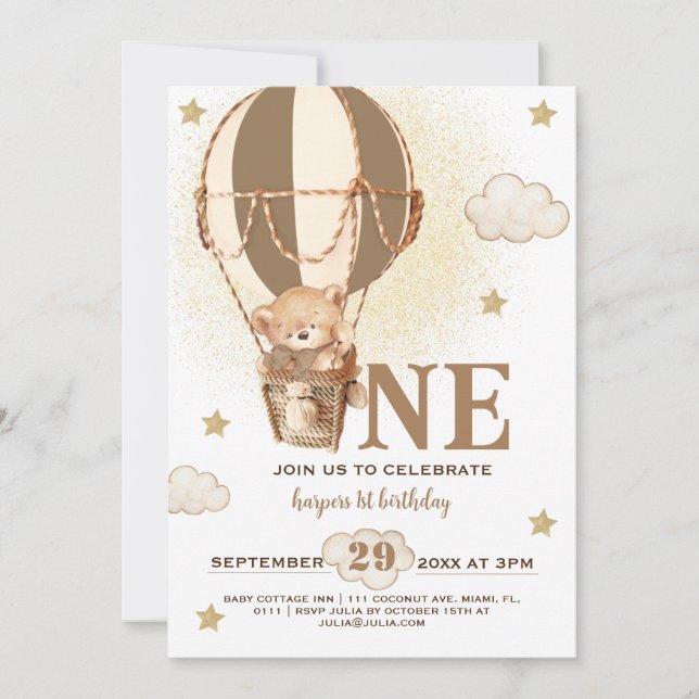 Teddybjörn Pojke 1:a födelsedag Inbjudningar (Framsida)