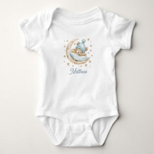 Teddybjörn Pojke Baby Måne Stjärnor Namn Blå T Shirt