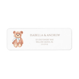Teddybjörn Pojke Klassisk Baby Shower Adress Returadress Etikett