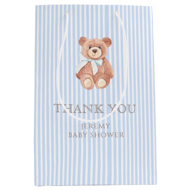 Teddybjörn Pojke Klassisk Blårandig Babyfirande  (Framsidan)