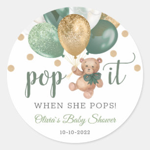 Teddybjörn Pop it Baby Shower Favor Present Runt Klistermärke