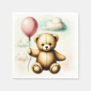 Teddybjörn Rosa Ballong Nästan Inte Vänta Baby Sho Pappersservett