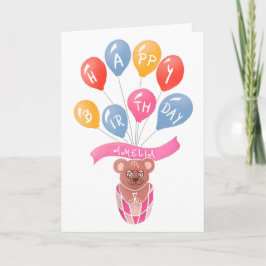 Teddybjörn Rosa Ballonger Flicka Lycka Till Födels Kort