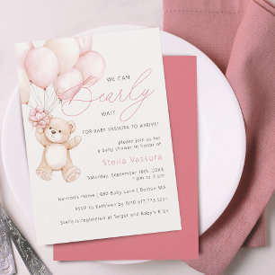 Teddybjörn Rosa Ballonger Flickbarns Baby Shower Inbjudningar