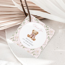 Teddybjörn, Rosa Band, Rosa Blommor, Första Födels Gåvor Etiketter