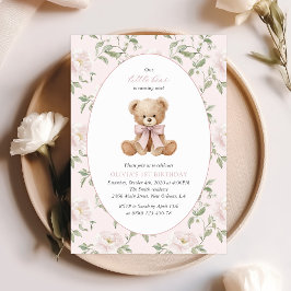 Teddybjörn, Rosa Band, Rosa Blommor, Första Födels Inbjudningar