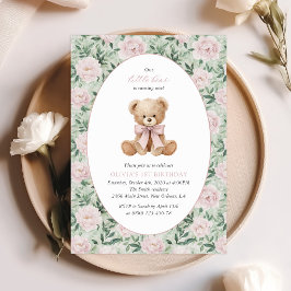Teddybjörn, Rosa Band, Rosa Blommor, Första Födels Inbjudningar