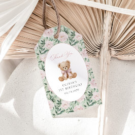Teddybjörn, Rosa Band, Rosa Blommor, Första Födels Presentetikett