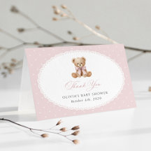 Teddybjörn, rosa bandana, rosa prickar, baby showe