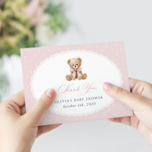 Teddybjörn, rosa bandana, rosa prickar, baby showe