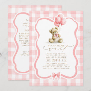 Teddybjörn Rosa Gingham Baby Shower Inbjudningar