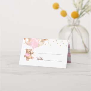 Teddybjörn Rosa Guld Ballonger Baby Shower Placeringskort