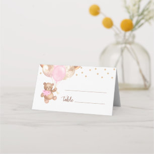 Teddybjörn Rosa Guld Ballonger Baby Shower Placeringskort