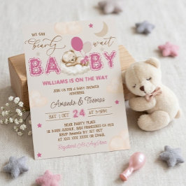 Teddybjörn Rosa Nästan Inte Vänta Flicka Barnkalas Inbjudningar