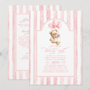Teddybjörn Rosa Ränder Baby Shower Allt-i-ett Inbjudningar