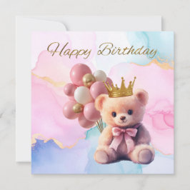 Teddybjörn Rosa Slöja Guld Krona Glad Födelsedag