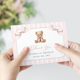 Teddybjörn, Rosa Slöja, Rosa Ränder, Första Födels Tack Kort