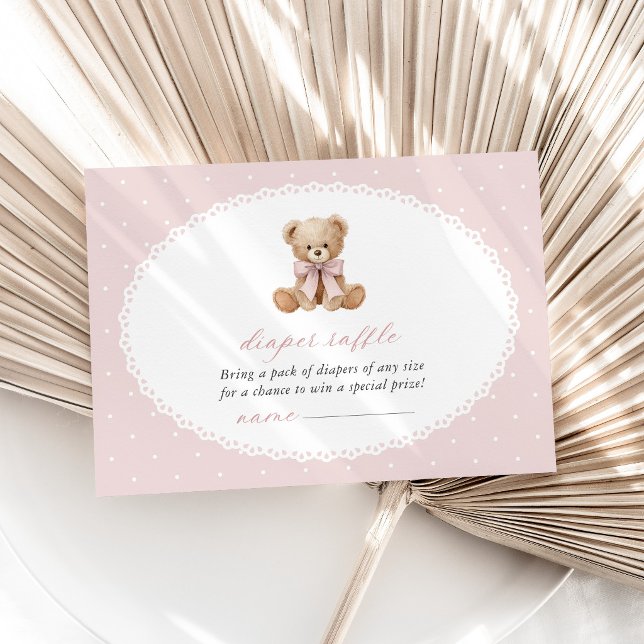 Teddybjörn, rosett, rosa prickar, blöjlotteri tilläggskort (Skapare uppladdad)