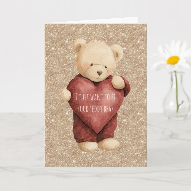 Teddybjörn Rött Hjärta Guld Glitter Kort (Liten växt)