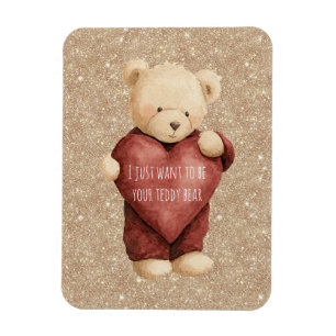 Teddybjörn Rött Hjärta Guld Glitter Magnet
