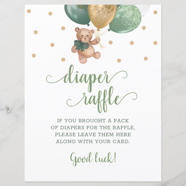 Teddybjörn Sage Green Blöja Lotteri Spel (Framsida)