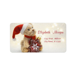 Teddybjörn,Santa hatt,Juldekoration Adressetikett