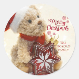 Teddybjörn,Santa hatt,Juldekoration Runt Klistermärke