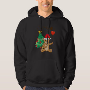Teddybjörn Santa Hatt Julgran Pyjamas Söt X  Hoodie