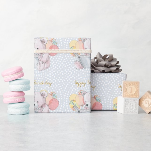 Teddybjörn som läser en bok Baby i blomning Presentpapper (Baby Shower)