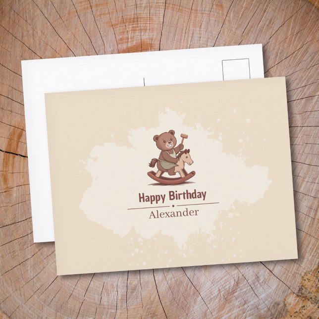 Teddybjörn som rider på en gunghäst vykort (Teddy Bear riding a Rocking Horse Postcard)