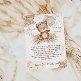 Teddybjörn Söt Beige Pampas Baby Shower Tack Kort