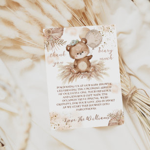 Teddybjörn Söt Beige Pampas Baby Shower Tack Kort