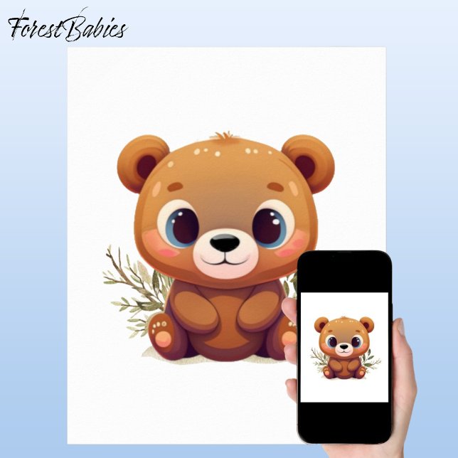 Teddybjörn Söt Vit Whimsical Skogsdjur 🧸 Poster (Teddy Bear 🐻 Cute ForestBabies White Baby Woodland Animal Poster)
