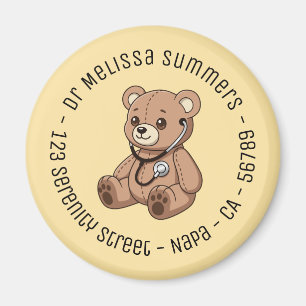 Teddybjörn Stetoskop Barnläkare Rund Gul Magnet