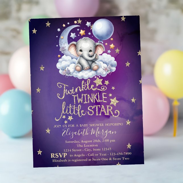 Teddybjörn Stjärnor Måne Moln Violett Baby Shower Inbjudningar (Skapare uppladdad)