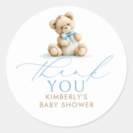Teddybjörn tackfavoriter för baby shower för pojka runt klistermärke