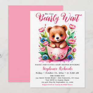 Teddybjörn Tekopp Björn Knappt Väntar Rosa Babyfir Inbjudningar