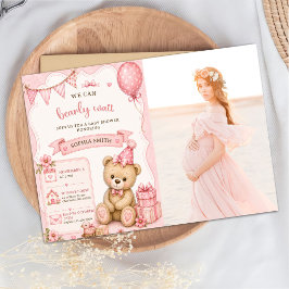 Teddybjörn tjej baby shower foto inbjudningar