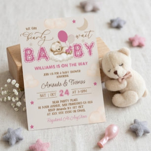 Teddybjörn tjej baby shower inbjudningar