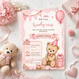 Teddybjörn tjej baby shower inbjudningar