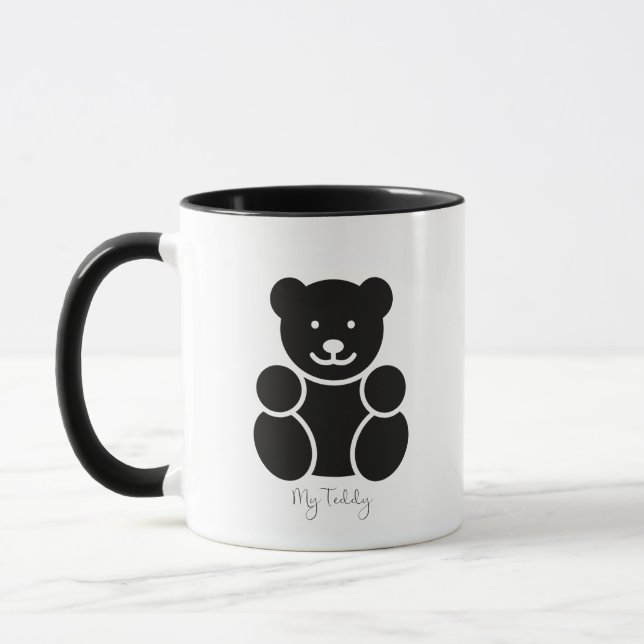 Teddybjörn Tvåtons Svart Och Vitt Kaffe Kopp (Vänster)