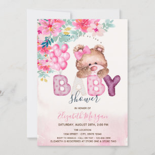 Teddybjörn Vårblommor Bebisens Första Steg Shower Inbjudningar